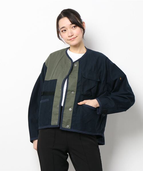 blanc basque（ブランバスク）の「【BLANC basque】ムラ糸バックサテン＊リップストップジャケット（ブルゾン・レディース・ネイビー/カーキ/アイボリー・FREE）」の16枚目の写真