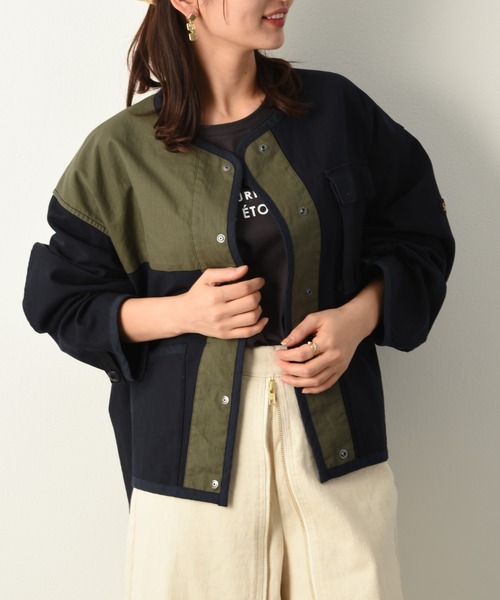 blanc basque（ブランバスク）の「【BLANC basque】ムラ糸バックサテン＊リップストップジャケット（ブルゾン・レディース・ネイビー/カーキ/アイボリー・FREE）」の9枚目の写真