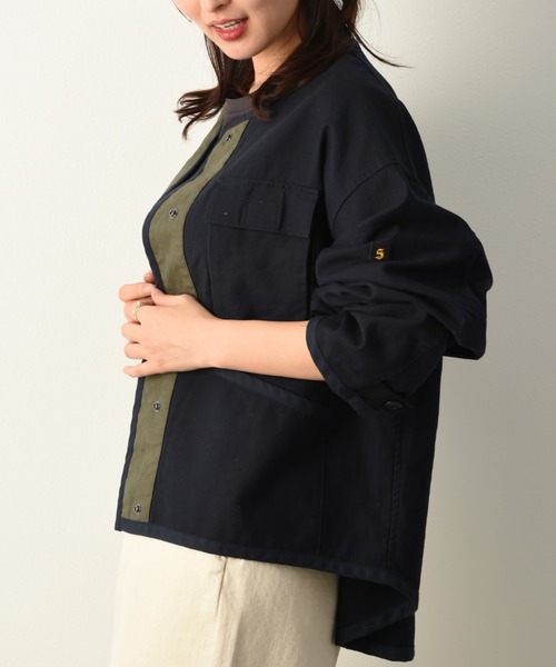 blanc basque（ブランバスク）の「【BLANC basque】ムラ糸バックサテン＊リップストップジャケット（ブルゾン・レディース・ネイビー/カーキ/アイボリー・FREE）」の10枚目の写真