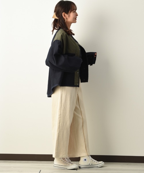 blanc basque（ブランバスク）の「【BLANC basque】ムラ糸バックサテン＊リップストップジャケット（ブルゾン・レディース・ネイビー/カーキ/アイボリー・FREE）」の14枚目の写真