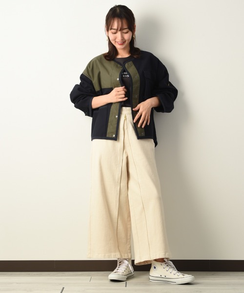 blanc basque（ブランバスク）の「【BLANC basque】ムラ糸バックサテン＊リップストップジャケット（ブルゾン・レディース・ネイビー/カーキ/アイボリー・FREE）」の12枚目の写真