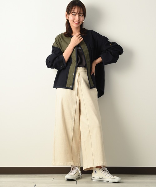 blanc basque（ブランバスク）の「【BLANC basque】ムラ糸バックサテン＊リップストップジャケット（ブルゾン・レディース・ネイビー/カーキ/アイボリー・FREE）」の13枚目の写真