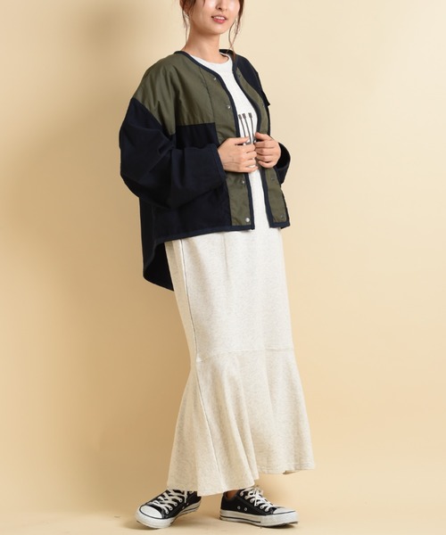 blanc basque（ブランバスク）の「【BLANC basque】ムラ糸バックサテン＊リップストップジャケット（ブルゾン・レディース・ネイビー/カーキ/アイボリー・FREE）」の19枚目の写真