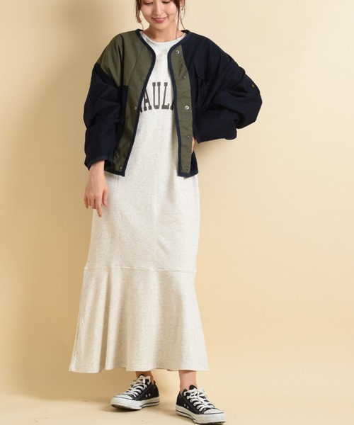 blanc basque（ブランバスク）の「【BLANC basque】ムラ糸バックサテン＊リップストップジャケット（ブルゾン・レディース・ネイビー/カーキ/アイボリー・FREE）」の20枚目の写真