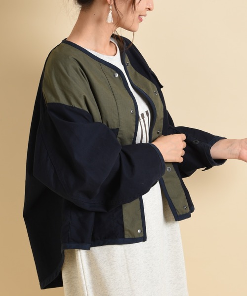 blanc basque（ブランバスク）の「【BLANC basque】ムラ糸バックサテン＊リップストップジャケット（ブルゾン・レディース・ネイビー/カーキ/アイボリー・FREE）」の22枚目の写真