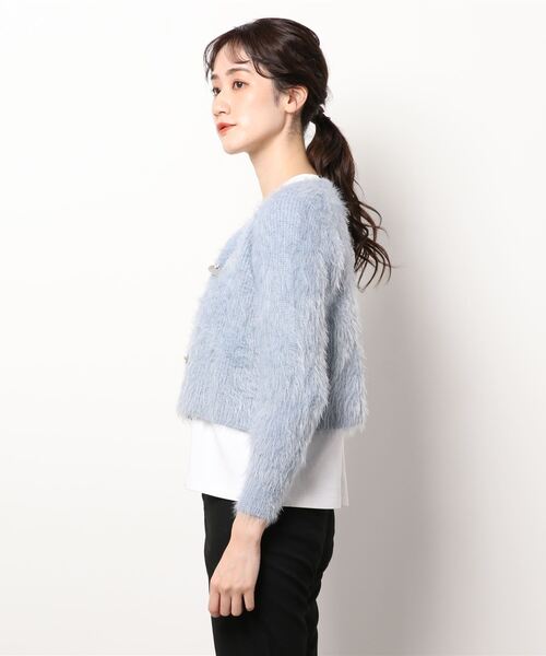 Jasmine Grandiflorum（ジャスミングランディフローラム）の「【Jasmine】トレンドシャギーショート丈ニットカーディガン（カーディガン/ボレロ・レディース・ホワイト/ブラック/パープル/ブルー・FREE）」の6枚目の写真