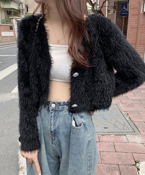 Jasmine Grandiflorum（ジャスミングランディフローラム）の「【Jasmine】トレンドシャギーショート丈ニットカーディガン（カーディガン/ボレロ・レディース・ホワイト/ブラック/パープル/ブルー・FREE）」の9枚目の写真