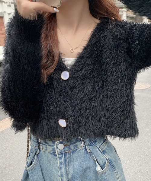 Jasmine Grandiflorum（ジャスミングランディフローラム）の「【Jasmine】トレンドシャギーショート丈ニットカーディガン（カーディガン/ボレロ・レディース・ホワイト/ブラック/パープル/ブルー・FREE）」の10枚目の写真