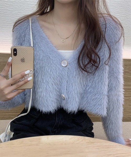 Jasmine Grandiflorum（ジャスミングランディフローラム）の「【Jasmine】トレンドシャギーショート丈ニットカーディガン（カーディガン/ボレロ・レディース・ホワイト/ブラック/パープル/ブルー・FREE）」の13枚目の写真