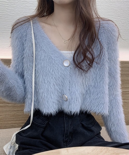 Jasmine Grandiflorum（ジャスミングランディフローラム）の「【Jasmine】トレンドシャギーショート丈ニットカーディガン（カーディガン/ボレロ・レディース・ホワイト/ブラック/パープル/ブルー・FREE）」の14枚目の写真