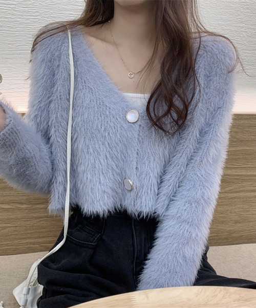 Jasmine Grandiflorum（ジャスミングランディフローラム）の「【Jasmine】トレンドシャギーショート丈ニットカーディガン（カーディガン/ボレロ・レディース・ホワイト/ブラック/パープル/ブルー・FREE）」の15枚目の写真