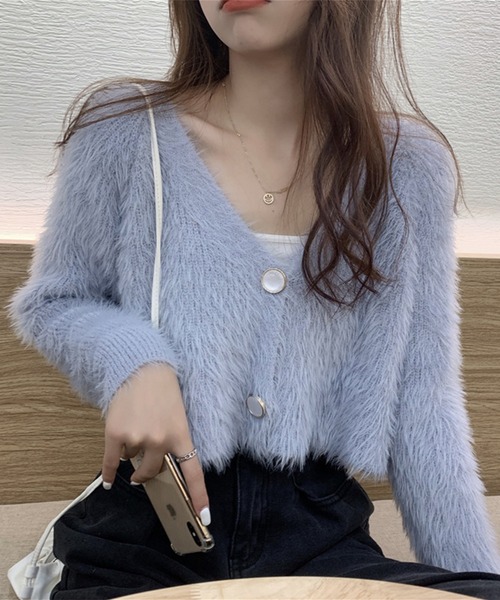 Jasmine Grandiflorum（ジャスミングランディフローラム）の「【Jasmine】トレンドシャギーショート丈ニットカーディガン（カーディガン/ボレロ・レディース・ホワイト/ブラック/パープル/ブルー・FREE）」の16枚目の写真