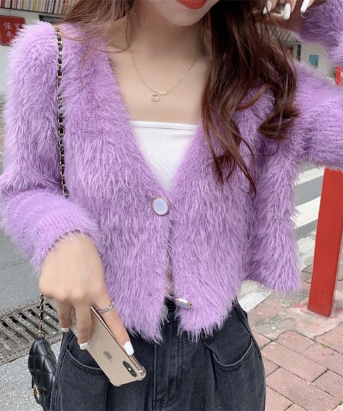 Jasmine Grandiflorum（ジャスミングランディフローラム）の「【Jasmine】トレンドシャギーショート丈ニットカーディガン（カーディガン/ボレロ・レディース・ホワイト/ブラック/パープル/ブルー・FREE）」の17枚目の写真