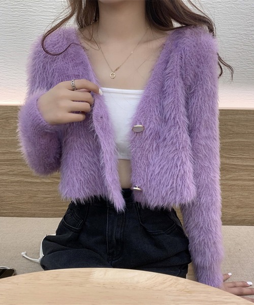 Jasmine Grandiflorum（ジャスミングランディフローラム）の「【Jasmine】トレンドシャギーショート丈ニットカーディガン（カーディガン/ボレロ・レディース・ホワイト/ブラック/パープル/ブルー・FREE）」の21枚目の写真