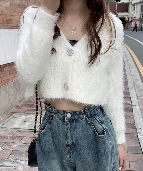 Jasmine Grandiflorum（ジャスミングランディフローラム）の「【Jasmine】トレンドシャギーショート丈ニットカーディガン（カーディガン/ボレロ・レディース・ホワイト/ブラック/パープル/ブルー・FREE）」の22枚目の写真