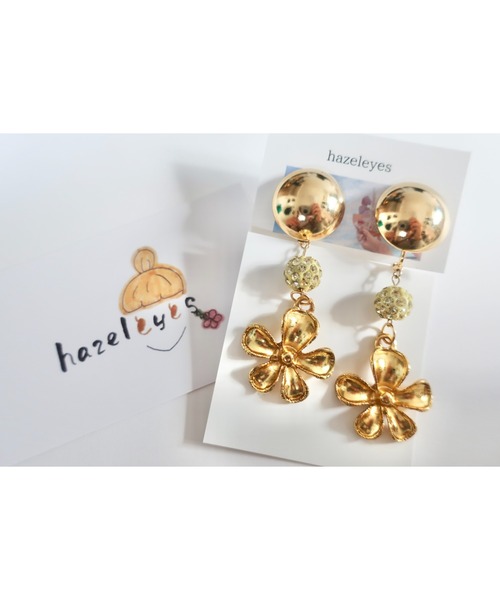 tone（トーン）の「【hazeleyes】ゴールドフラワーとビジューのイヤリング【hazeleyes-ヘーゼルアイズ】(MA)（イヤリング・レディース・ゴールド・FREE）」の6枚目の写真