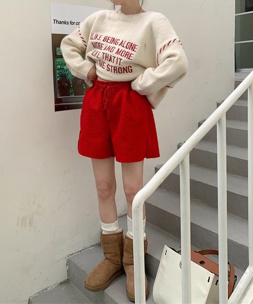 me+em select(ミームセレクト)の「カットオフハイウエストボアショートパンツ(その他パンツ・レディース・ブラック/レッド/アイボリー・FREE)」の17枚目の写真