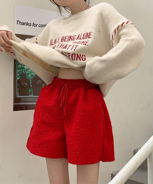 me+em select(ミームセレクト)の「カットオフハイウエストボアショートパンツ(その他パンツ・レディース・ブラック/レッド/アイボリー・FREE)」の14枚目の写真