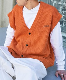 【Snap club】ワンポイント刺繍ニットベスト/カーディガンベスト