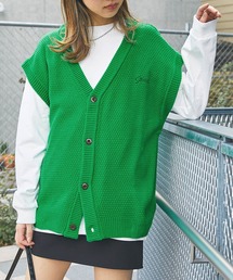 【Snap club】ワンポイント刺繍ニットベスト/カーディガンベスト
