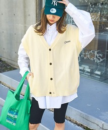 【Snap club】ワンポイント刺繍ニットベスト/カーディガンベスト