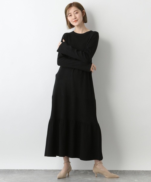 A part by（アパートバイ）の「スソプリーツニットワンピース　270348（ワンピース・レディース・ライトブルー/ブラック/ベージュ/ブルー/オレンジ系5・FREE）」の2枚目の写真