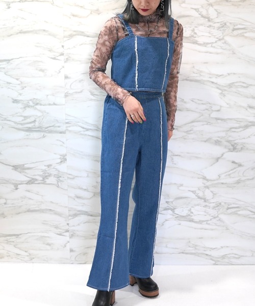 CECIL McBEE（セシルマクビー）の「ビスチェ&フレアパンツデニムセットアップ（サロペット/オーバーオール・レディース・サックスブルー/ブルー・MEDIUM/LARGE）」の2枚目の写真