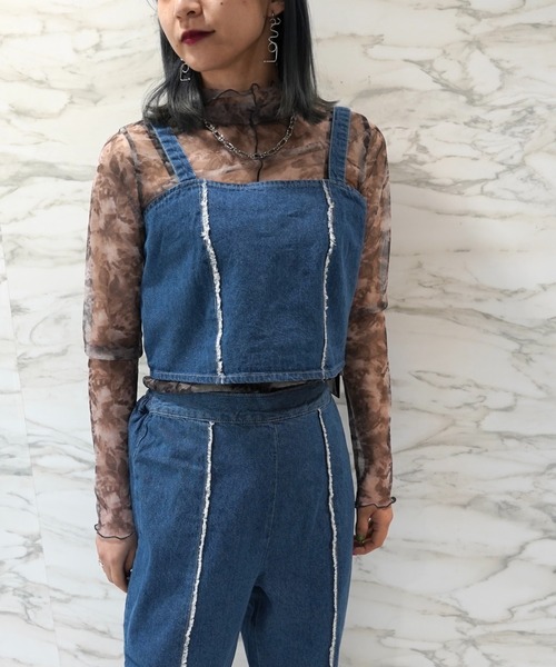 CECIL McBEE（セシルマクビー）の「ビスチェ&フレアパンツデニムセットアップ（サロペット/オーバーオール・レディース・サックスブルー/ブルー・MEDIUM/LARGE）」の8枚目の写真