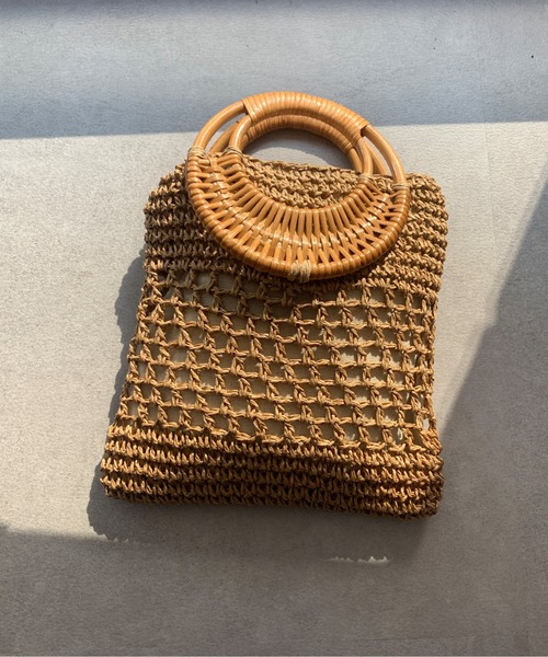 Chez toi（シェトワ）の「ラタン丸ハンドルショルダーバッグ（かごバッグ・レディース・ダークブラウン/アイボリー/キャメル・FREE）」の3枚目の写真