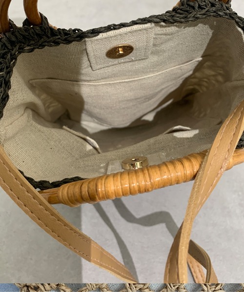 Chez toi（シェトワ）の「ラタン丸ハンドルショルダーバッグ（かごバッグ・レディース・ダークブラウン/アイボリー/キャメル・FREE）」の7枚目の写真
