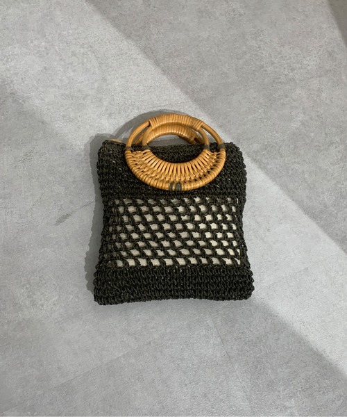 Chez toi（シェトワ）の「ラタン丸ハンドルショルダーバッグ（かごバッグ・レディース・ダークブラウン/アイボリー/キャメル・FREE）」の6枚目の写真