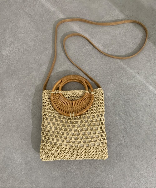 Chez toi（シェトワ）の「ラタン丸ハンドルショルダーバッグ（かごバッグ・レディース・ダークブラウン/アイボリー/キャメル・FREE）」の13枚目の写真