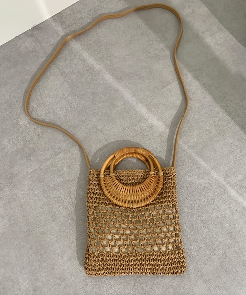 Chez toi（シェトワ）の「ラタン丸ハンドルショルダーバッグ（かごバッグ・レディース・ダークブラウン/アイボリー/キャメル・FREE）」の9枚目の写真