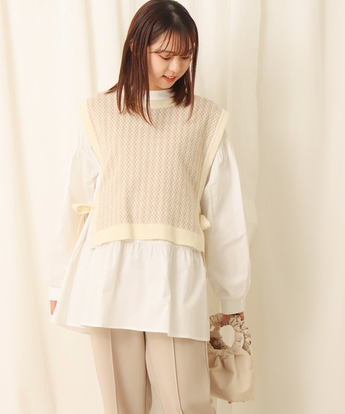 libelle more（リベル モア）の「幾何学柄ショート丈ベスト（ベスト・レディース・ブラック/ライトグレー/アイボリー/カーキ・M）」の9枚目の写真