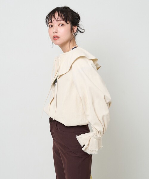 5WAYフリルデニムブラウス(ONE SIZE 中濃加工色): トップス
