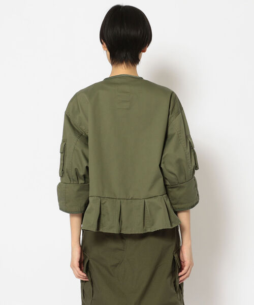 RehersalL（リハーズオール）の「rehersall／リハーズオール/BDUフリルジャケット（ノーカラージャケット・レディース・カーキ・FREE）」の2枚目の写真