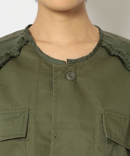 RehersalL（リハーズオール）の「rehersall／リハーズオール/BDUフリルジャケット（ノーカラージャケット・レディース・カーキ・FREE）」の5枚目の写真