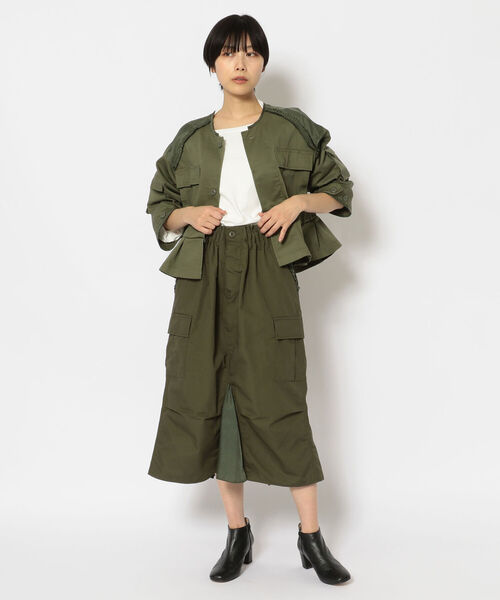 RehersalL（リハーズオール）の「rehersall／リハーズオール/BDUフリルジャケット（ノーカラージャケット・レディース・カーキ・FREE）」の11枚目の写真