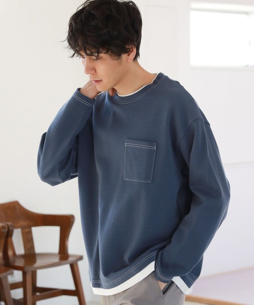 LAKOLE(ラコレ)の「ピケダンボールレイヤードTシャツ / 262981(Tシャツ/カットソー・メンズ・ベージュ/カーキ/ブルー/グリーン・MEDIUM/LARGE)」の4枚目の写真