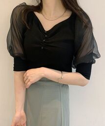 MAJESTIC LEGON | ボリュームスリーブギャザートップス(Tシャツ/カットソー)