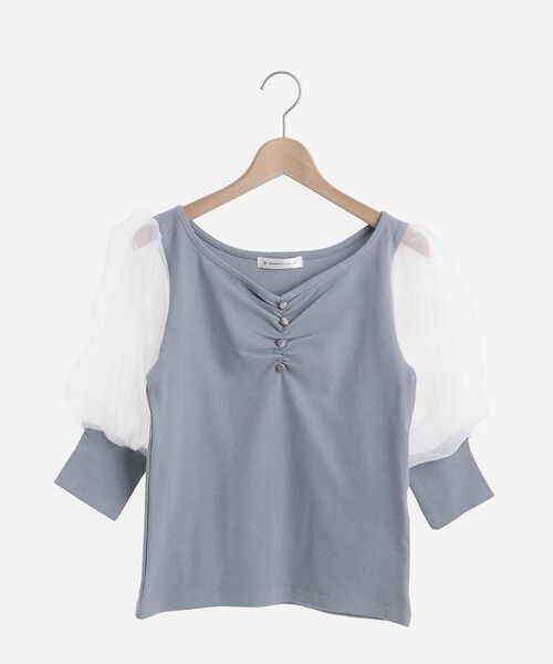 MAJESTIC LEGON（マジェスティックレゴン）の「ボリュームスリーブギャザートップス（Tシャツ/カットソー・レディース・ブラック/ブラウン/オフホワイト/ブルー・MEDIUM）」の11枚目の写真