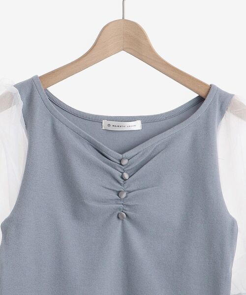 MAJESTIC LEGON（マジェスティックレゴン）の「ボリュームスリーブギャザートップス（Tシャツ/カットソー・レディース・ブラック/ブラウン/オフホワイト/ブルー・MEDIUM）」の14枚目の写真