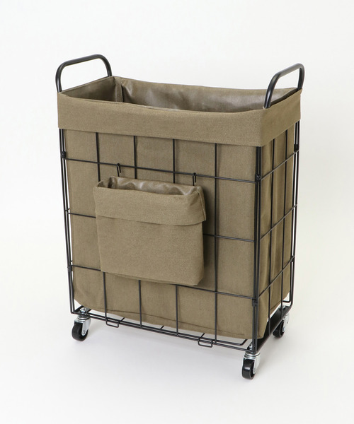 LBC(エルビーシー)の「【WEB限定】折りたためるランドリースクエアバスケット ポケット・キャスター付き38L(ランドリーグッズ・レディース・ダークグリーン/グレー/オフホワイト・FREE)」の15枚目の写真