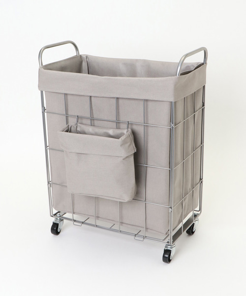 LBC(エルビーシー)の「【WEB限定】折りたためるランドリースクエアバスケット ポケット・キャスター付き38L(ランドリーグッズ・レディース・ダークグリーン/グレー/オフホワイト・FREE)」の21枚目の写真