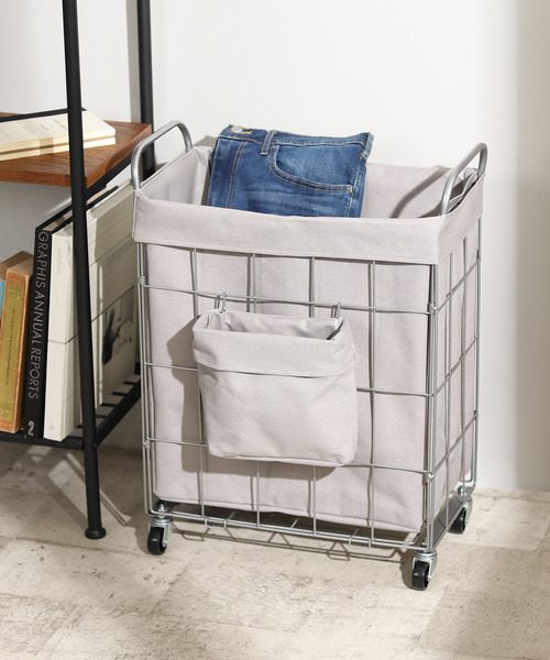 LBC(エルビーシー)の「【WEB限定】折りたためるランドリースクエアバスケット ポケット・キャスター付き38L(ランドリーグッズ・レディース・ダークグリーン/グレー/オフホワイト・FREE)」の17枚目の写真