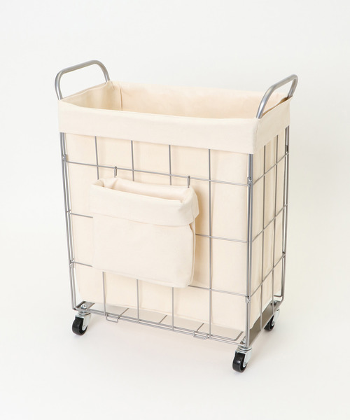 LBC(エルビーシー)の「【WEB限定】折りたためるランドリースクエアバスケット ポケット・キャスター付き38L(ランドリーグッズ・レディース・ダークグリーン/グレー/オフホワイト・FREE)」の13枚目の写真