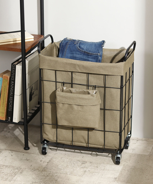 LBC(エルビーシー)の「【WEB限定】折りたためるランドリースクエアバスケット ポケット・キャスター付き38L(ランドリーグッズ・レディース・ダークグリーン/グレー/オフホワイト・FREE)」の22枚目の写真