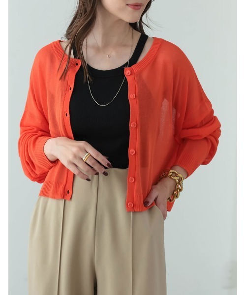 Re:EDIT（リエディ）の「シアーニットショート丈カーディガン（カーディガン/ボレロ・レディース・ピンク/ブラック/アイボリー/イエロー/グリーン/オレンジ/ブルー・FREE）」の7枚目の写真