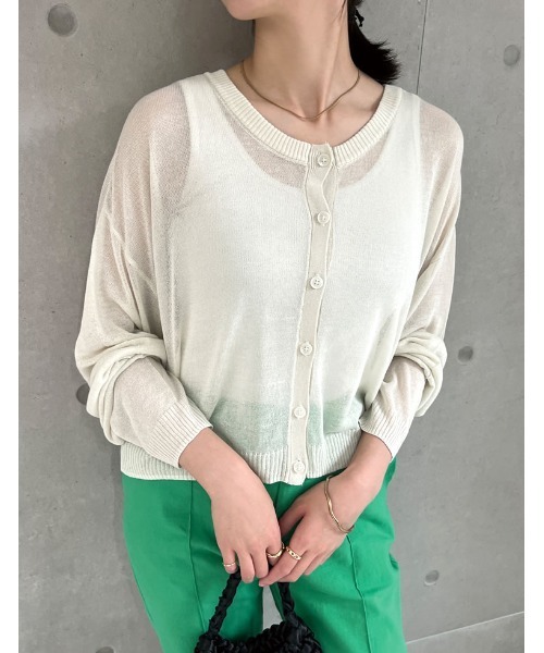 Re:EDIT（リエディ）の「シアーニットショート丈カーディガン（カーディガン/ボレロ・レディース・ピンク/ブラック/アイボリー/イエロー/グリーン/オレンジ/ブルー・FREE）」の2枚目の写真