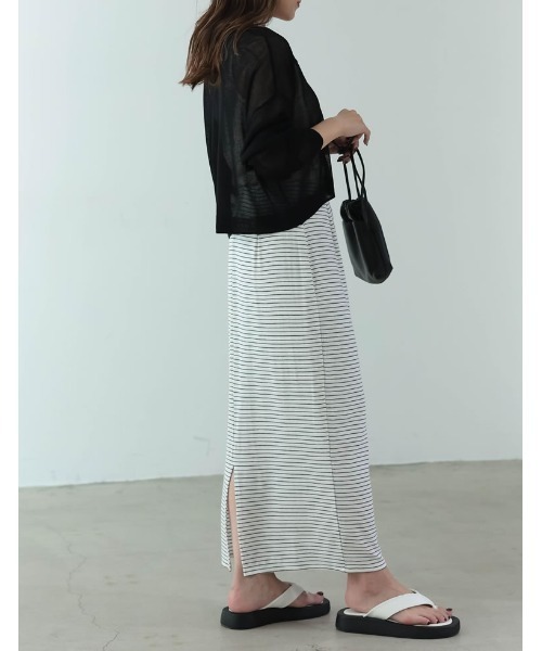 Re:EDIT（リエディ）の「シアーニットショート丈カーディガン（カーディガン/ボレロ・レディース・ピンク/ブラック/アイボリー/イエロー/グリーン/オレンジ/ブルー・FREE）」の10枚目の写真